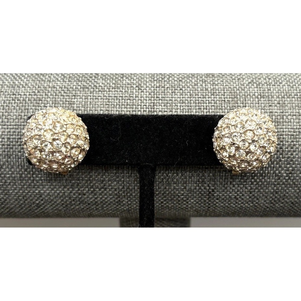 Vintage Ivana Gold Tone Crystal Pave Rhinestone Chunky Dome Clip-On Earrings